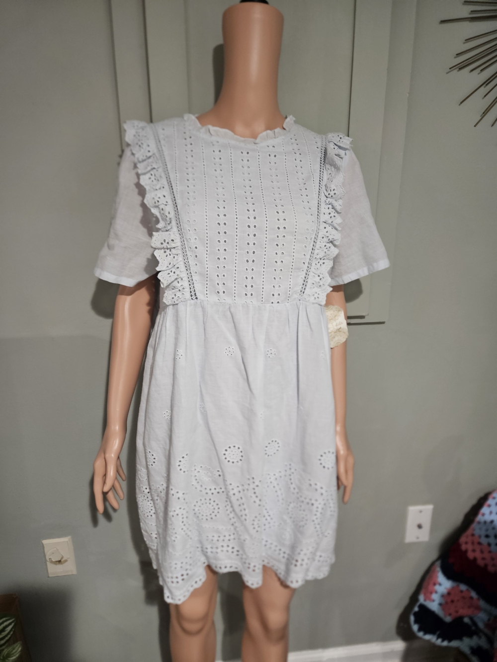 Light Blue Eyelet Ruffle Short Dress - Women's - Picture 5 of 16